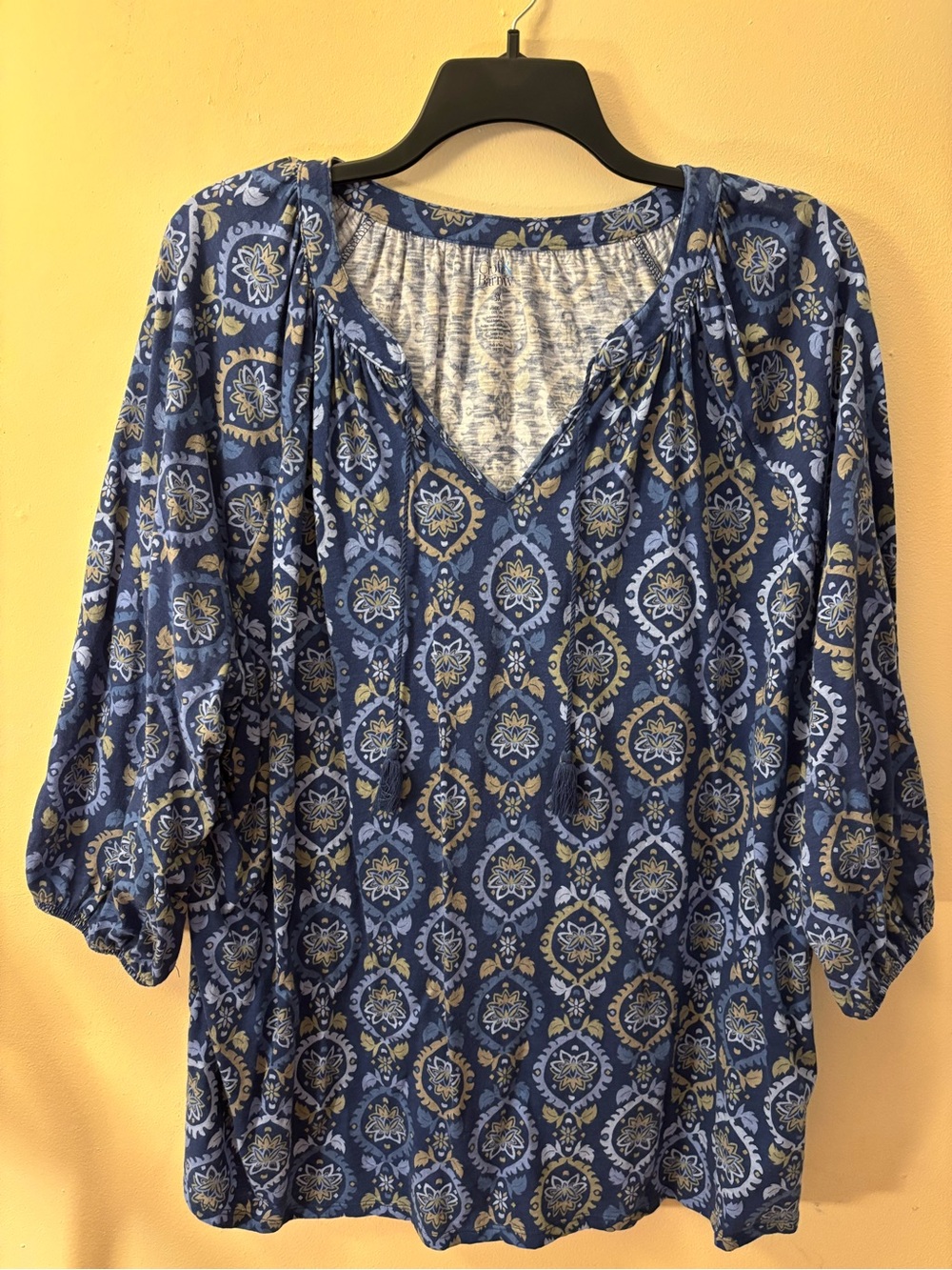 Croft & Barrow Plus Size Blue Printed V-Neck Peasant Blouse 3/4 Sleeve 3X NWOT!